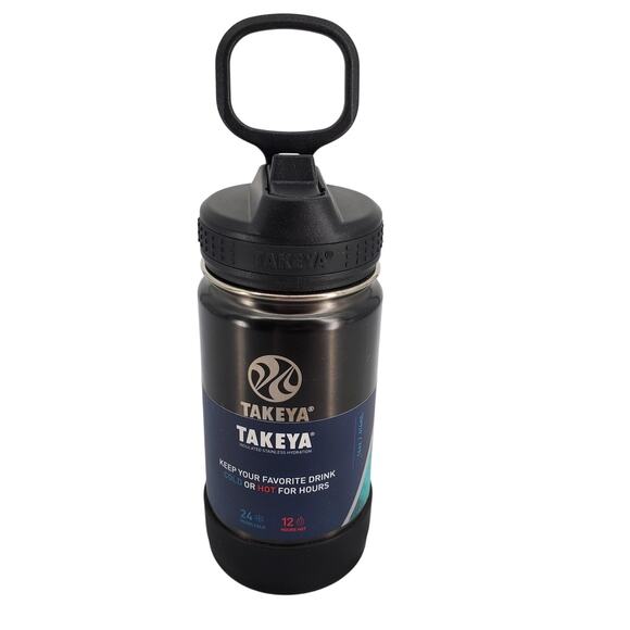 Takeya 14 Ounce Stainless Steel Insulated Water Bottle Straw‎ Handle Black New - Picture 1 of 7